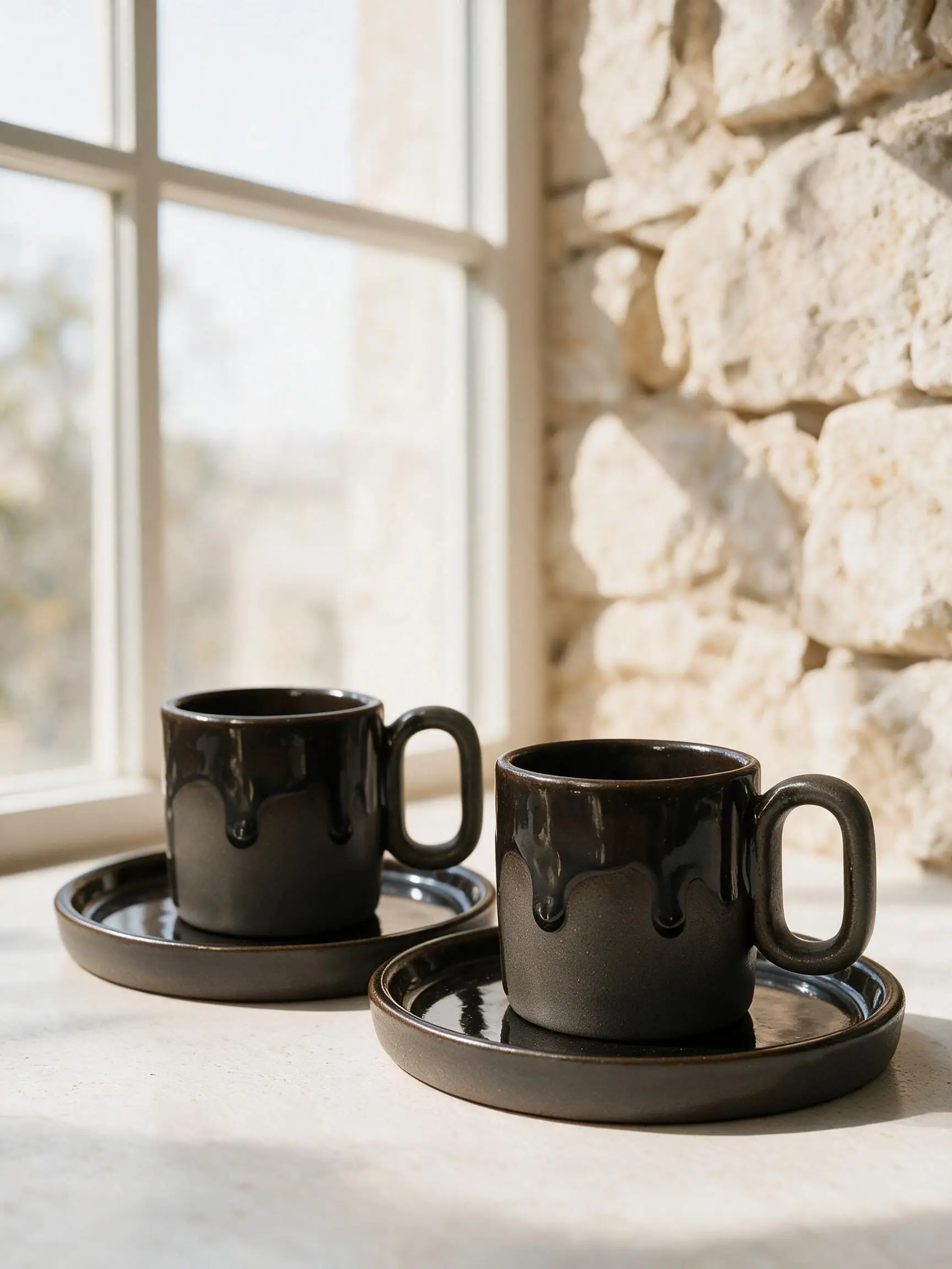 Flow Tabaklı Türk Kahvesi Fincanı 2'li — Flow koleksiyonu, stoneware