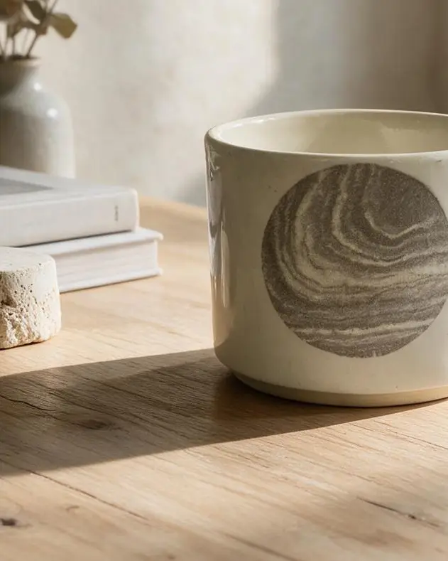 Stone Daire Detaylı Beyaz Kahve Kupası — Stone koleksiyonu, stoneware