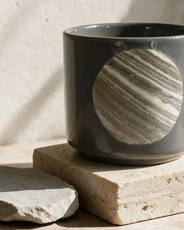 Stone Daire Detaylı Antrasit Kahve Kupası — Stone koleksiyonu, stoneware
