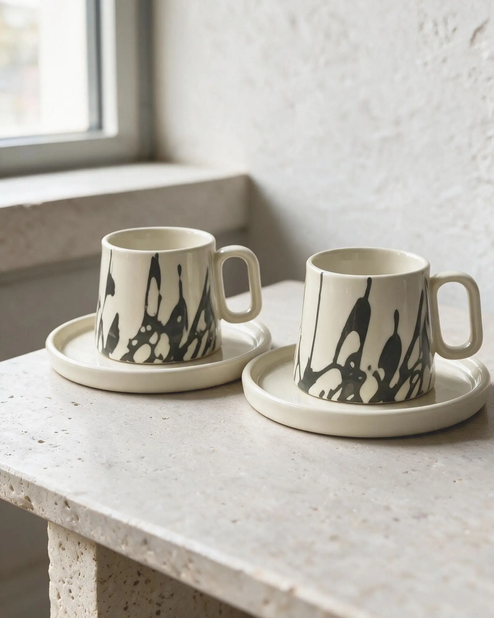 Trace Tabaklı Beyaz Türk Kahvesi Fincanı 2'li — Trace koleksiyonu, stoneware